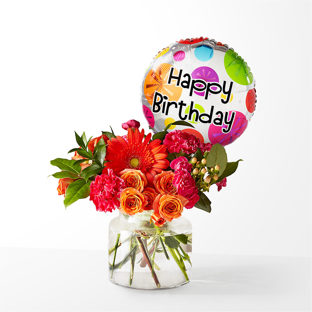 Fiesta Bouquet with Birthday Balloon – Semper Fi Florist, Oceanside CA