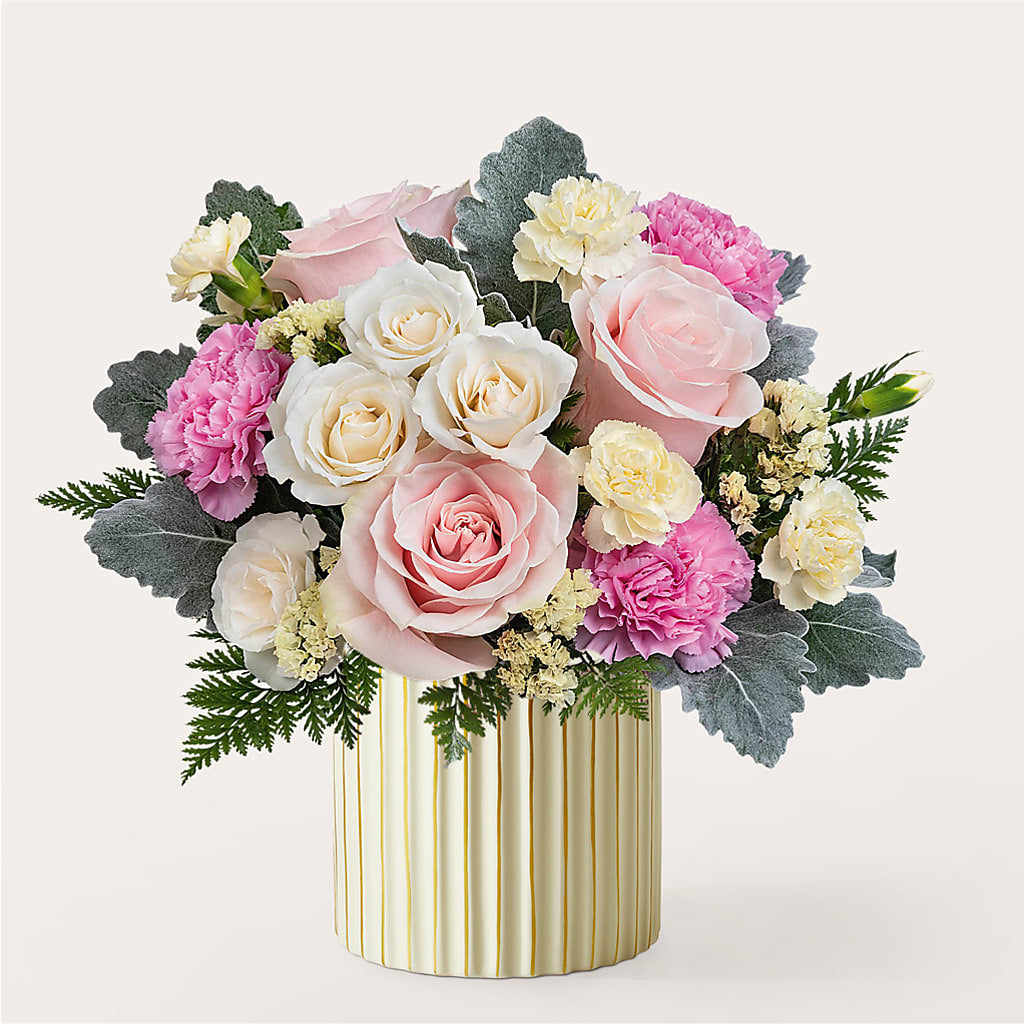 Blissful Moments Bouquet with Ivory Vase – Semper Fi Florist, Oceanside CA