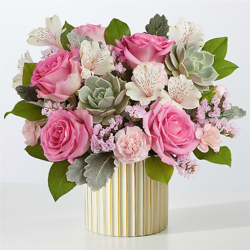 Dusty Rose Bouquet with Ivory Vase – Semper Fi Florist, Oceanside CA