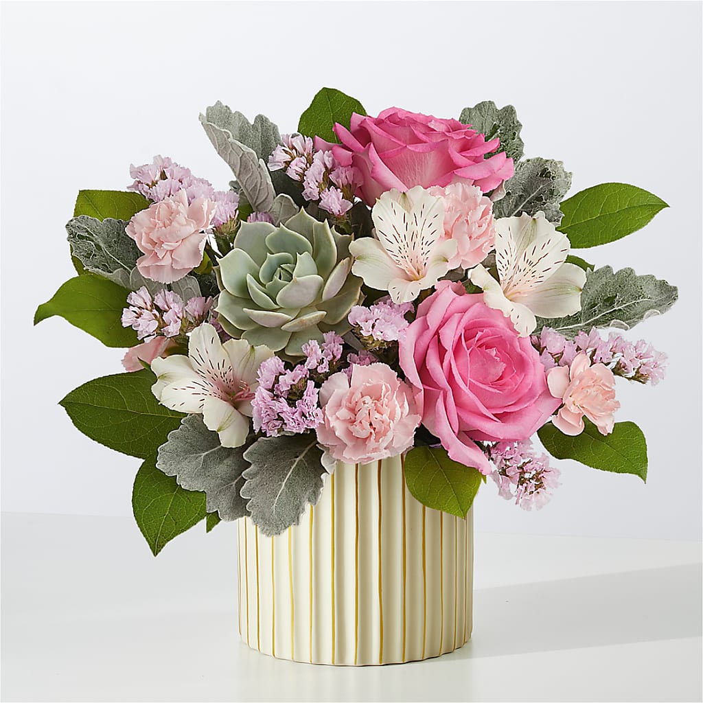 Dusty Rose Bouquet with Ivory Vase – Semper Fi Florist, Oceanside CA