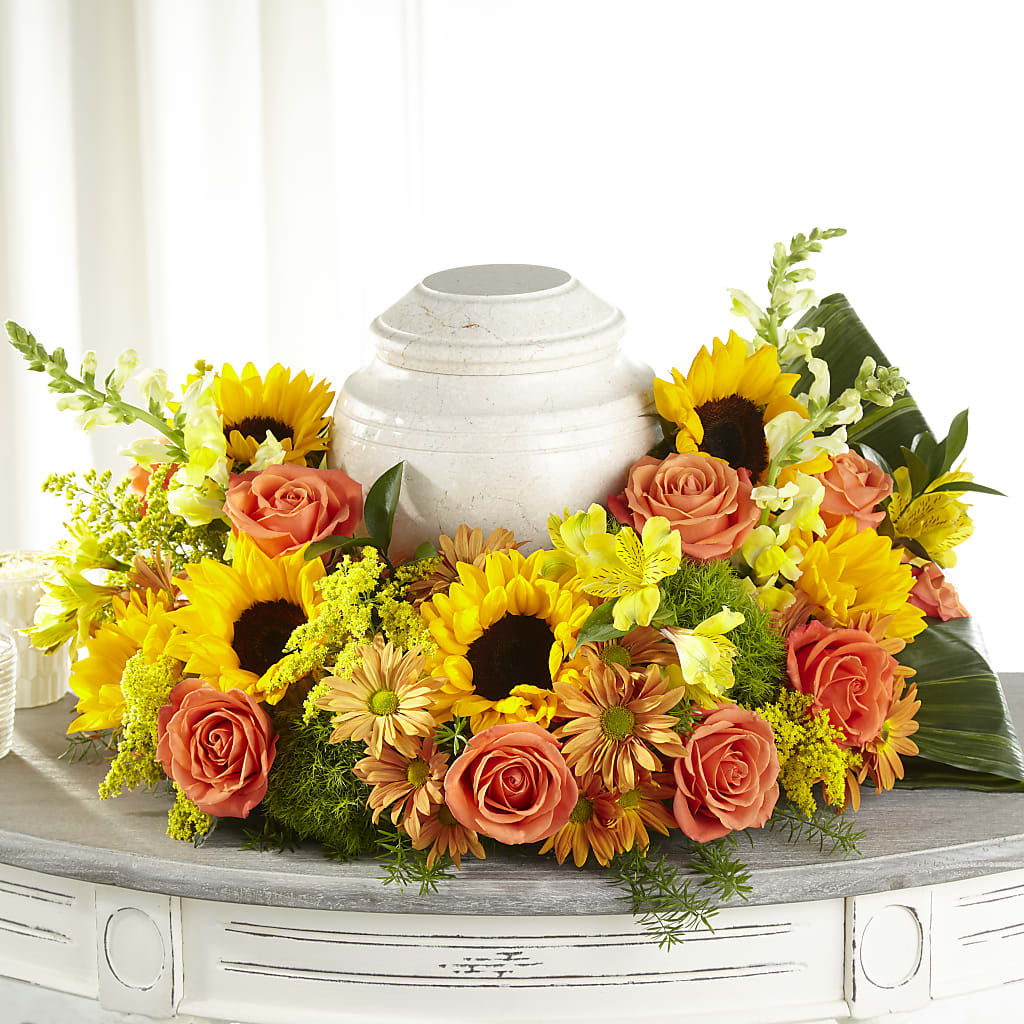 Faithful Sunflower Cremation Adornment – Semper Fi Florist, Oceanside CA