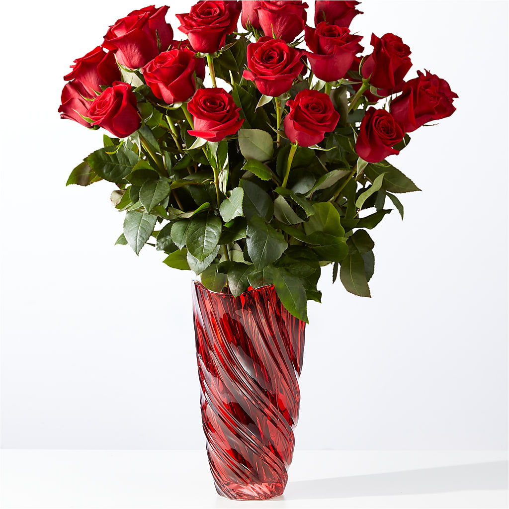 Classic Love Red Rose Bouquet with Luxe Swirl Vase – Semper Fi Florist, Oceanside CA