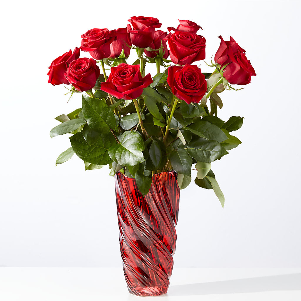 Classic Love Red Rose Bouquet with Luxe Swirl Vase – Semper Fi Florist, Oceanside CA